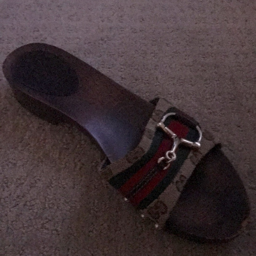 Gucci Dr Scholls wood and Gucci fabric